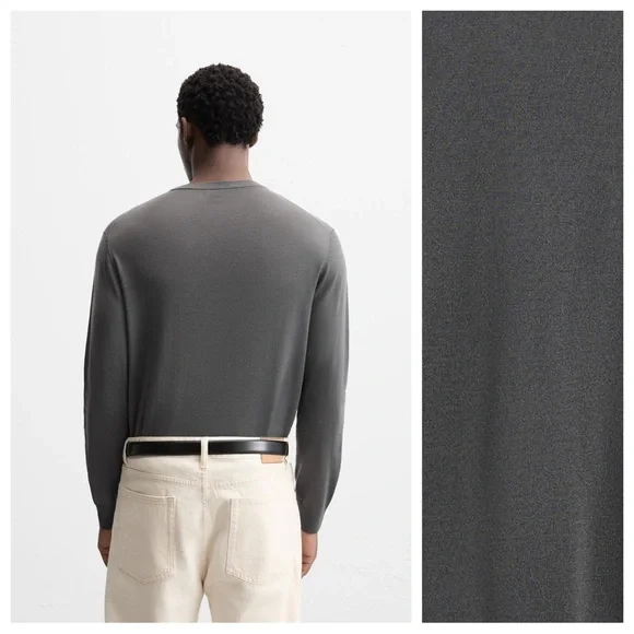 NWT. Zara Gray Loose-Fitting Sweater made of Mercerized Wool. Size XL.